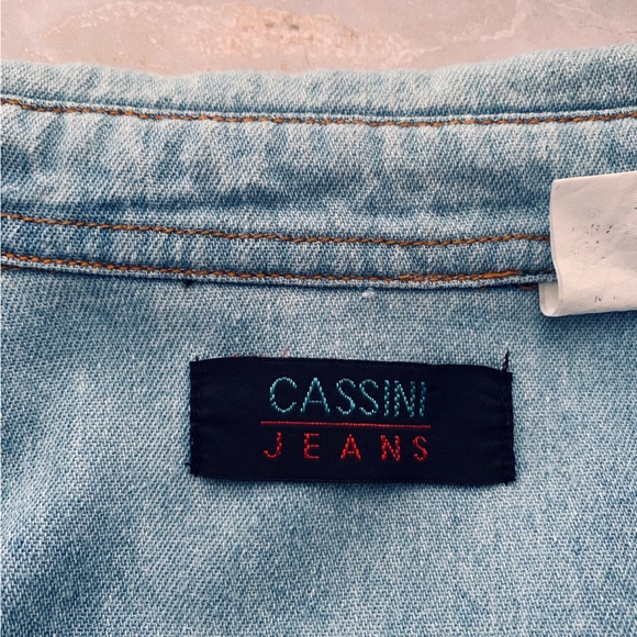 Cassini Jeans Light Blue Chambray Denim Button Down Shirt with Fringe - Picture 2 of 6